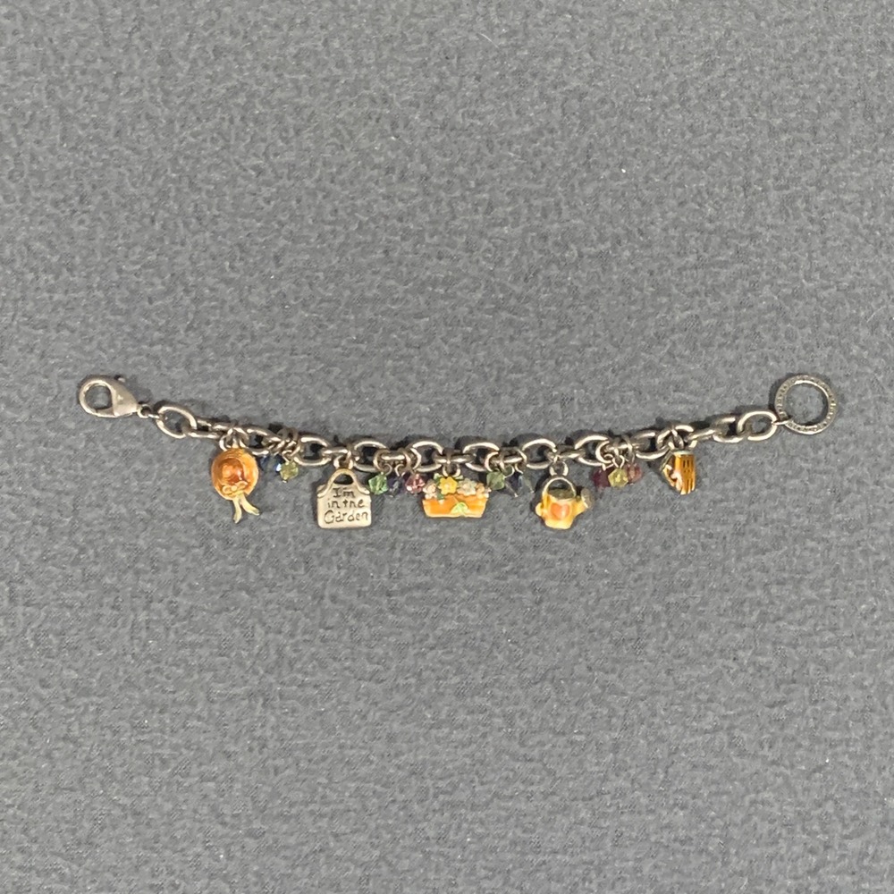 AJMC Charm Bracelet Women 7" Gardening Theme Silver Tone Cottagecore Farmhouse